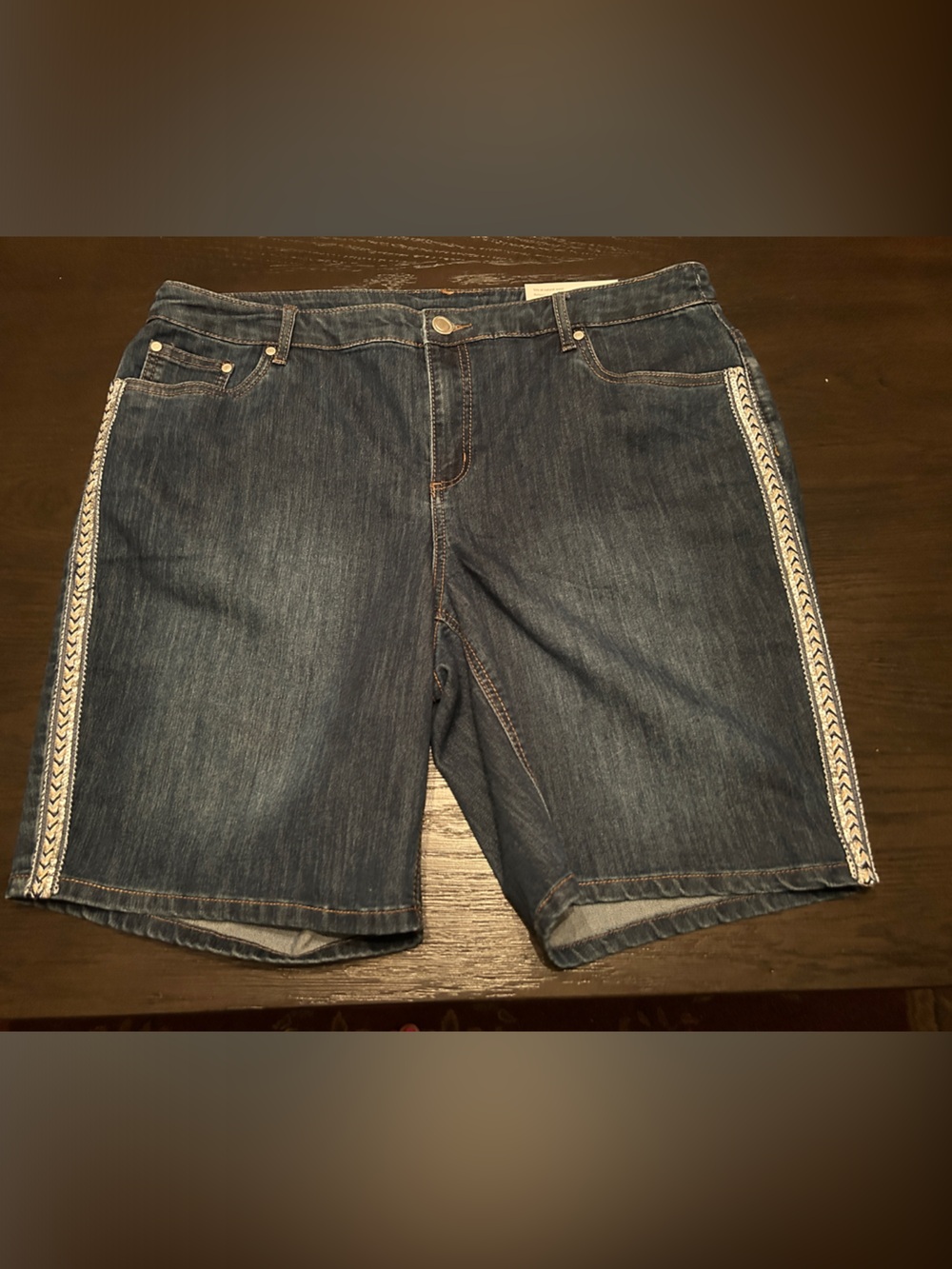 CJ Banks Dark Blue Denim Jean Shorts with Side Trim
